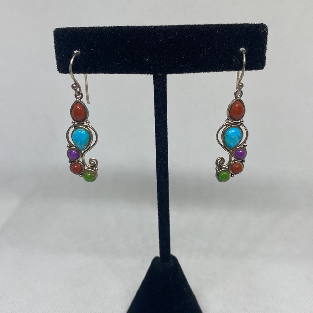 Multi Colored Gemstone and Sterling Earrings